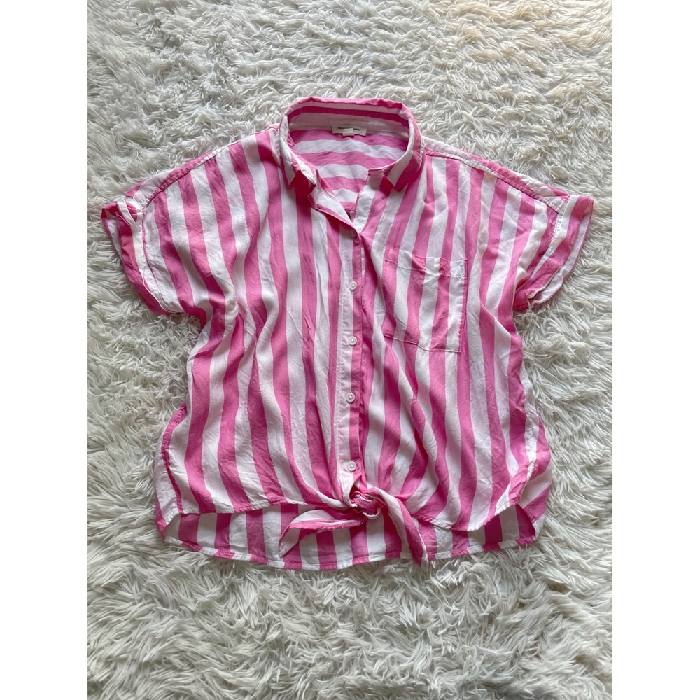 beachlunchlounge Rosie Cabana Stripe Button Down Tie Front Top